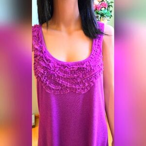 Purple Elle Racer Back Tank Top Embellished with Bib of Ruffles, Extra Large